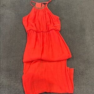 As U Wish Red Ruched Ruffled Halter Maxi Dress